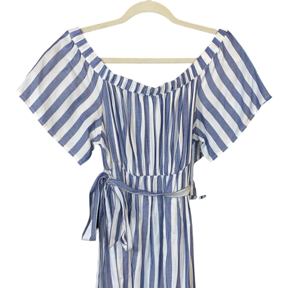 Isabel Maternity Blue/White Off-the-Shoulder Boho Maxi Dress, Size Small - Picture 3 of 6